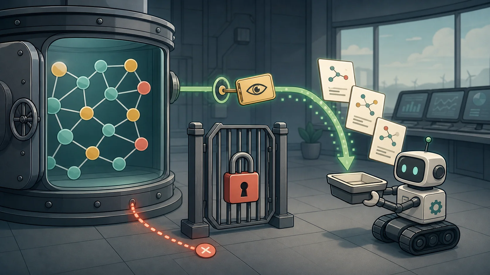 An automation system retrieving context from a knowledge graph with read-only access while write access stays locked