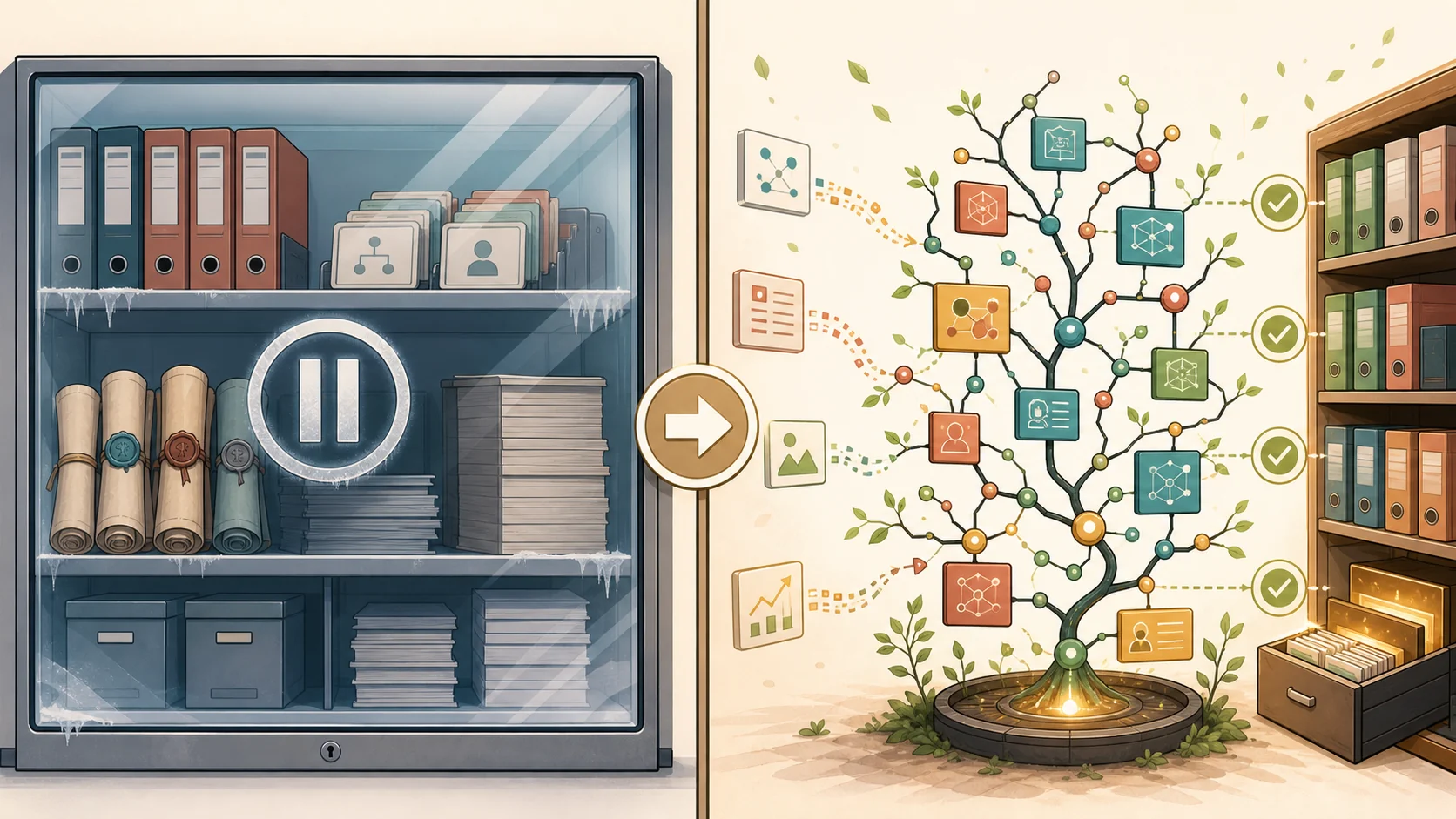 Static skills and files compared with dynamic memory growing through evidence and corrections