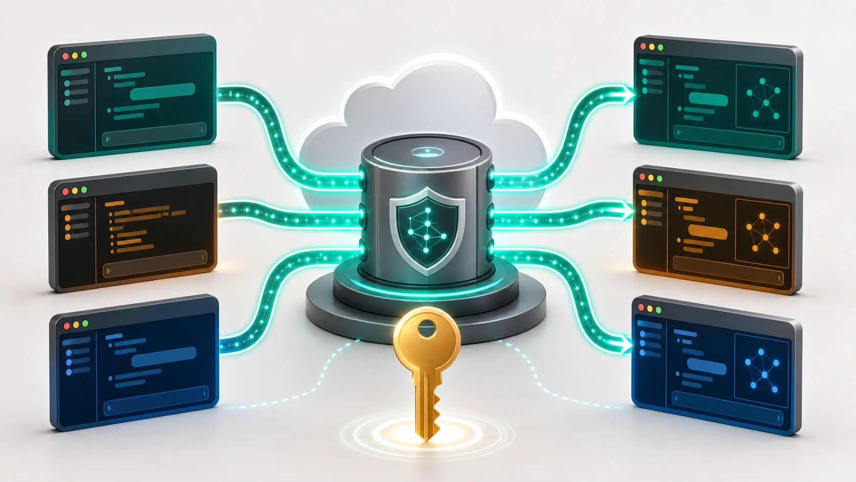 Multiple AI client sessions sharing one temporary Dense-Mem demo key through one hosted memory hub