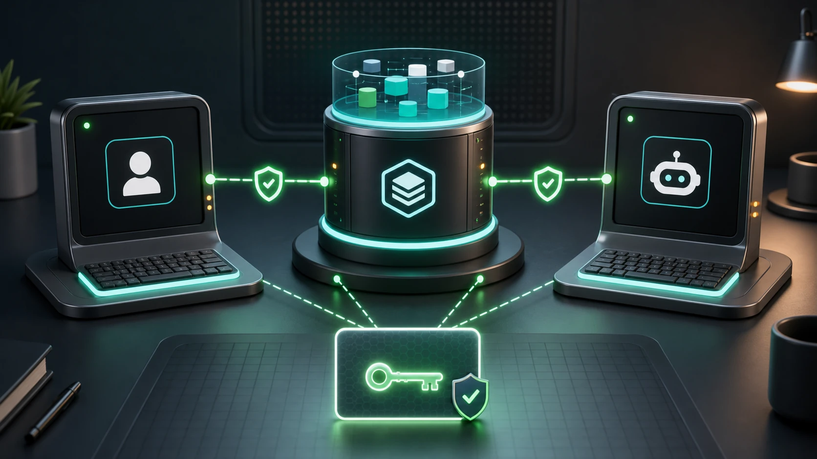 API 密钥卡片把两个 AI 助手终端连接到同一个记忆中枢