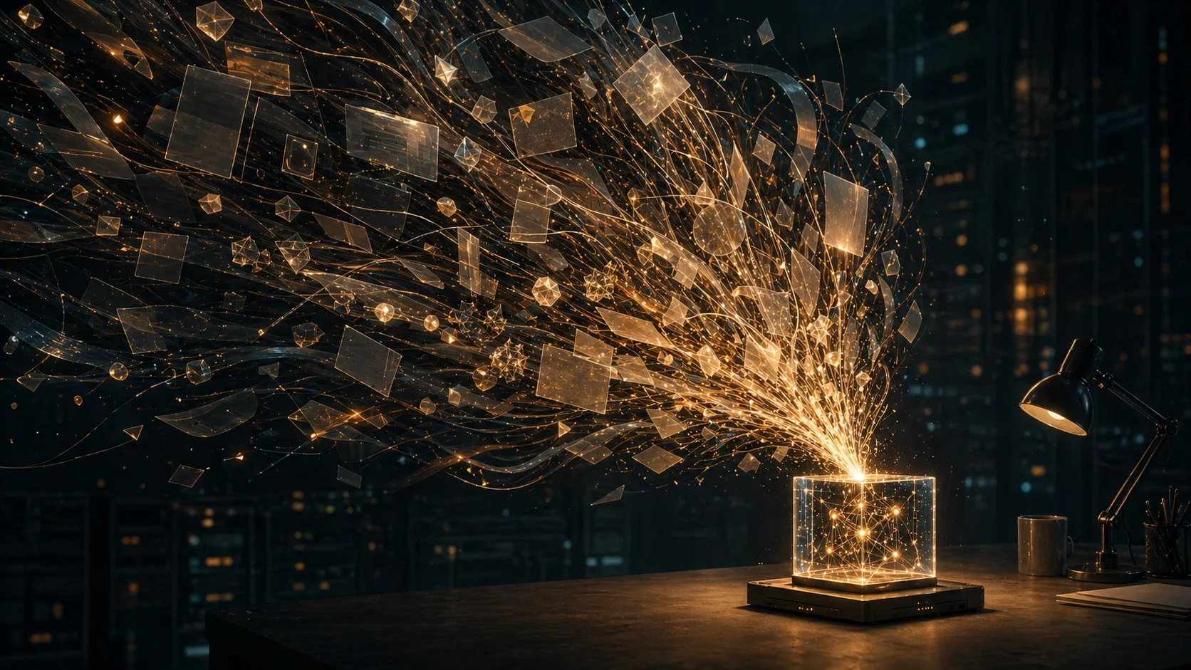 A small model node being overwhelmed by a single massive glowing prompt blob full of tangled requirements