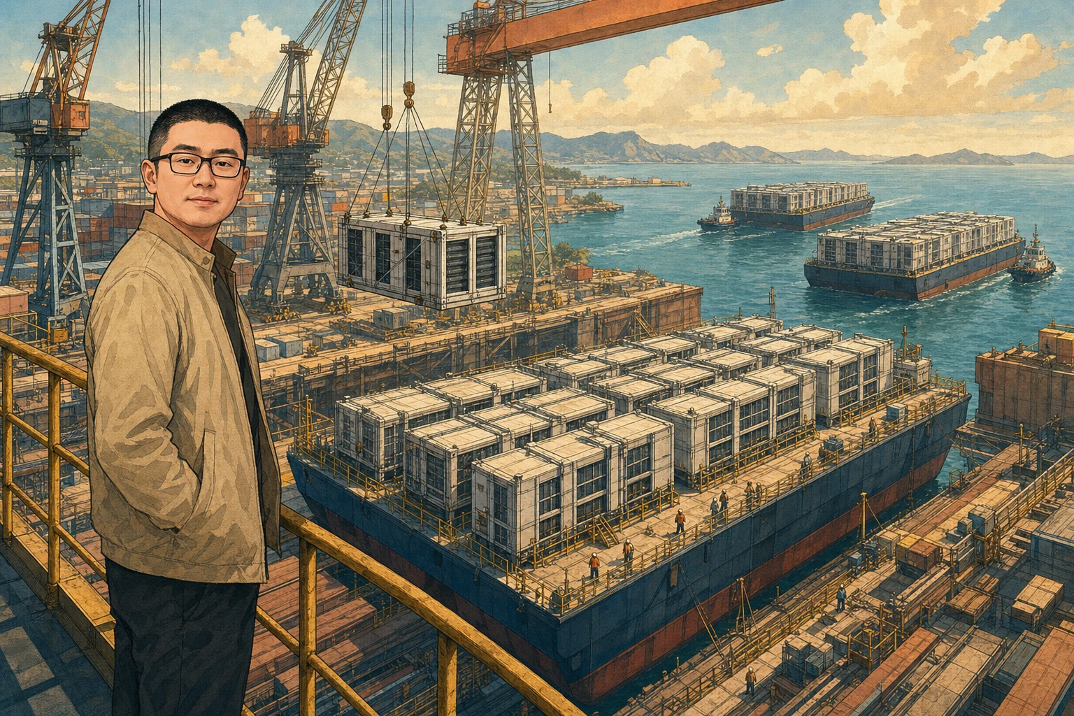 Mark 观察标准化浮动数据中心模块在船厂组装并拖向大海